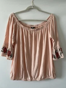 Jessica Simpson Womens Pink Off Shoulder Embroidered Blouse Top Size XL - Picture 1 of 10