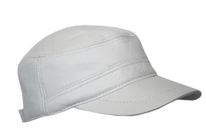 White CASTRO ARMY HAT Real 100% Lambskin Leather Military Combat Sun Cap Velro - Picture 1 of 3