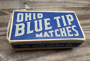 AS-IS! Empty Box of Vintage Ohio Quality Blue Tip Matches Advertising Vtg Decor! - Picture 1 of 24