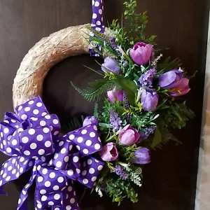 SPRING PURPLE TULIPS DOOR WREATH - Picture 1 of 1