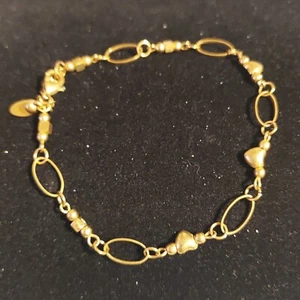 Panama Jack Gold Tone Ankle Bracelet Hearts and Oval Links - Picture 1 of 4