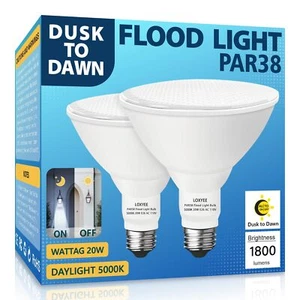 2 Pack LED PAR38 Dusk to Dawn Flood Light Bulbs Outdoor ,20W200W Equivalent E26 - Picture 1 of 6