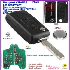 CLE VIERGE CE0523 CIRCUIT ID46 POUR PEUGEOT 207SW 407 607 3 BOUTONS ASK 433MHZ - Imagen 1 de 1