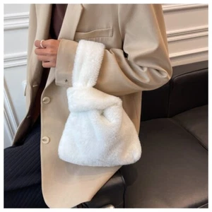 Faux Fur Cotton Handbag Solid Color Vest Shape Tote Bag Shoulder Bag Female - Picture 1 of 14