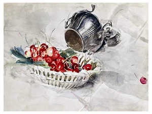 Korb Kirschen G. Boldini Beeren Fliese Wandbild Küchenrückwand Marmor Keramik - Bild 1 von 18