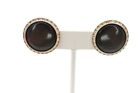 Vintage Lisner Clip On Earrings Silver Tone Rhinestone Black Moonglow