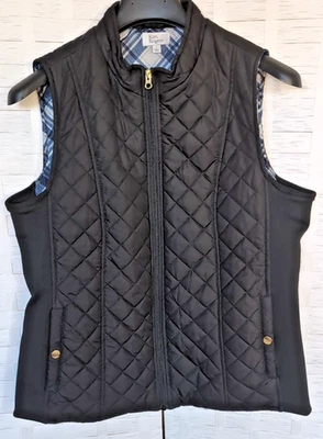 Chaleco Kim Rogers Talla L Acolchado Negro Forrado Azul Cuadros Foto 1 de 4