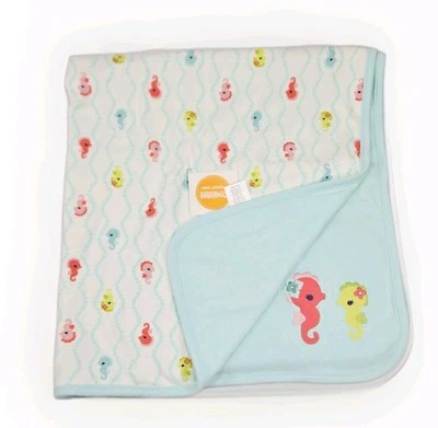 Gymboree 珊瑚可爱海马婴儿床毯双面海滩新品浅绿色海洋 — 第 1/4 张图片