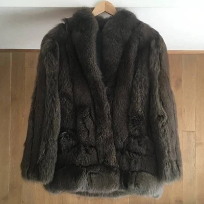 Abrigo SAGA FOX Etiqueta Plateada Azul Piel de Zorro Teñido Marrón Oscuro Piel Real Mediano F Japón Foto 1 de 4