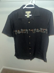 Trader Bay Tropical Black Shirt Embroidered Palm Tree's and Drink's Mens Small - Picture 1 of 11