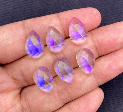 Beautiful Rainbow Mystic Quartz Rose Cut Pear Cabochon, 16.5x10.5 MM, 2 Pieces - Image 1 of 4