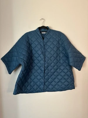 Chaqueta para mujer Joan Rivers grande azul acolchada manga 3/4 detallada Foto 1 de 3