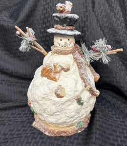 VTG Pacific Rim Whimsical Snowman Figurine 11”Winter Christmas With Owl - Picture 1 of 14
