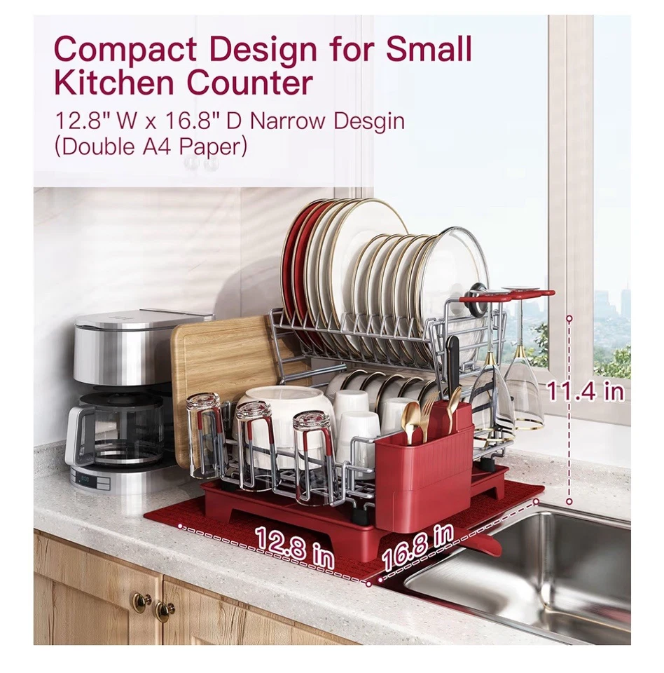 Estante de secado de escurridores de platos grandes de acero inoxidable de 2 niveles para rojo, 2 niveles [FL] Foto 1 de 4