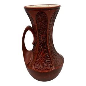 Vintage McCoy USA 619 Pottery Handle Vase Daisy Flower Embossed MCM Orange Rust - Picture 1 of 12