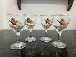 Set of 4 Vintage Pheasant Wine Glasses Gold Rim Country Sports 13cm - Picture 1 of 9