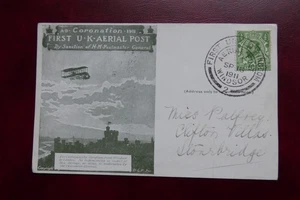 Coronation 1911 First UK Aerial Post 9/16 Windsor Stourbridge - Picture 1 of 8