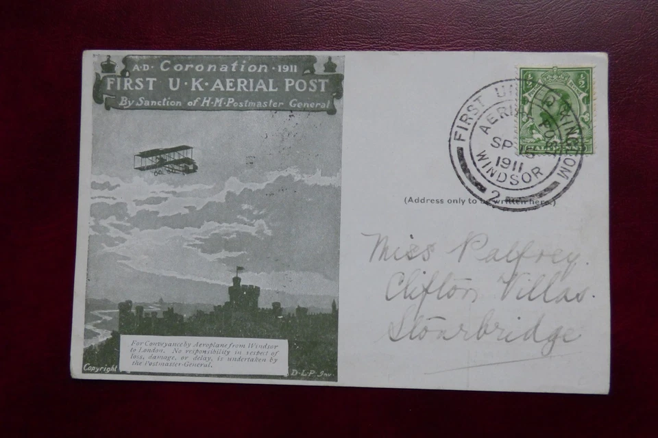 Coronation 1911 First UK Aerial Post 9/16 Windsor Stourbridge - Image 1 of 4