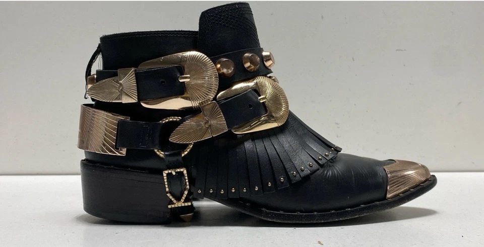 Botas al tobillo de cuero negras para mujer Ivy Kirzhner tacón bajo talla 7,5 (funciona pequeño) Foto 1 de 4