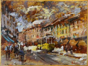 Antonio CARGNEL (1946) OLIO su Lamina di Rame Argentata "Città" anni '70 - Picture 1 of 1