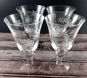 4) Snowflake by Peking Crystal Water Goblets 10 Ounces Etched Clear Glass 6 7/8" - Picture 1 of 6