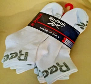 REEBOK SOCKS NEW SET 6 MEN'S QUARTER CUT 6 TO 12.5 WHITE GRAY MOISTURE CONTROL. - Picture 1 of 6