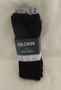 Gildan Men's Stretch Cotton Crew BLACK Socks Shoe Size 6-12 3 pairs - Picture 1 of 4