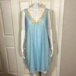 Vintage KAYSER Lace Nylon Nightgown Slip Sheer Chiffon Dress Medium Womens - Picture 1 of 7