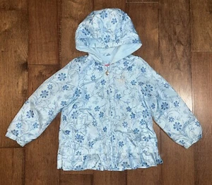 London Fog Floral Jacket Toddler Girls 4 Blue Ruffle Fleece Lined Hooded Zip - Picture 1 of 13