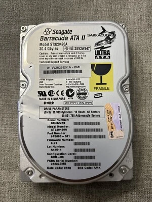 Seagate 20GB 7200RPM PATA ATA-100 IDE 3.5" Internal Hard Disk Drive ST320420A - Image 1 of 3