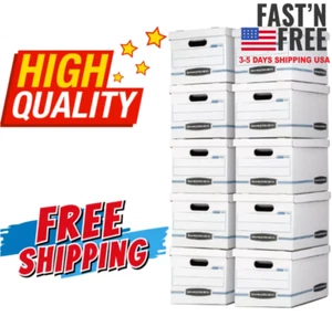 (10 Pack) Bankers Box Basic Duty Letter/Legal File Storage Box with Lids, White - Picture 1 of 6