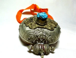 Exquisite metalwork Gau Ga’u Box Tibet  Antique Himalaya Pendant Turquoise # - Picture 1 of 11