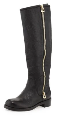 Jimmy Choo Doreen Resistente Cuero Negro Motociclista Motocicleta Montar Cremallera Botas hasta la Rodilla Talla 38.5 Foto 1 de 4