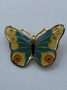 Broche alfiler mariposa azul amarillo naranja oro alas de 1 1/8 pulgadas - Imagen 1 de 9
