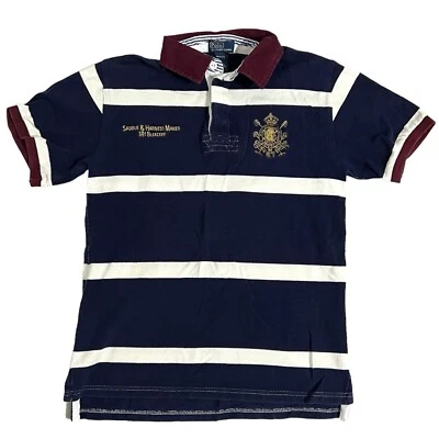 Polo Ralph Lauren Azul Blanco Rayas Sillín Arnés Fabricante Cresta Niños Talla M Foto 1 de 4