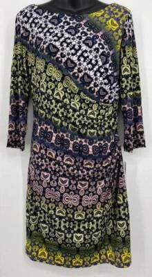 Muse Womens Lace Pattern Purple Yellow Knee Length Dress Size 10 NEW 3/4 Sleeve - Image 1 of 4