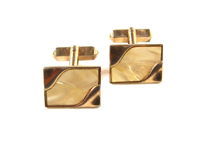 1950's Gold Tone & Whitish Light Brown Lucite Cufflinks by SWANK 12415 - Image 1 of 1