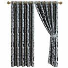 Jacquard Ring Top Eyelet Curtains Ready Made Fully Lined +2 free Tie Back