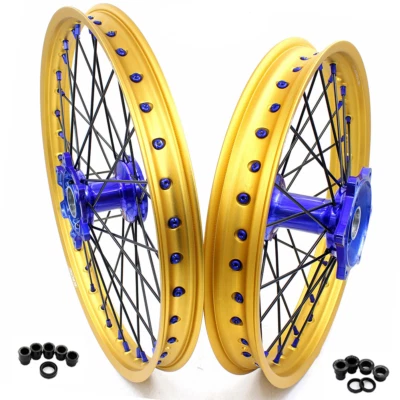 KKE 21/19 Cast Wheels Set Fit Yamaha WR250F 2020-2025 WR450F 2019-2025 Gold Rims - Image 1 of 4