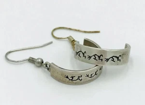 Vintage Sterling Silver 925 S. Skeets Navajo Kokopelli Earrings Half Hoop EUC - Picture 1 of 5
