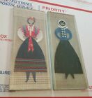 2 Vtg Woven Ladies in European Traditional Dress Under Glass Pictures