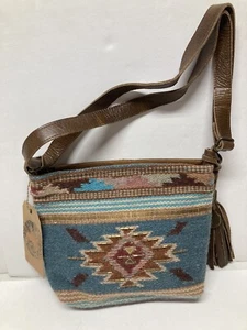 Catchfly Aztec Rug Handbag - Turquoise/Pink Handwoven Genuine Leather Trendition - Picture 1 of 7