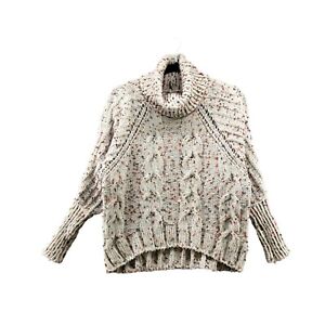 moon & madison Cable Knit Chenille Sweater Textured Dot Turtleneck Cream XS