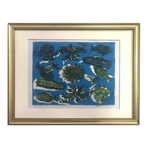 Vintage Expressionist Wood Block Print Marine Life by Sylvia Gavurin 1969 A/P - Picture 1 of 6