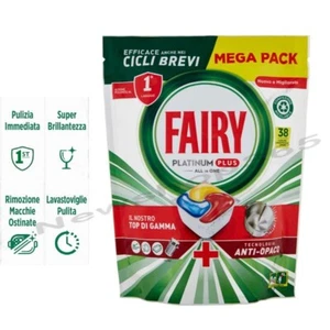 FAIRY PLATINUM PLUS DETERSIVO PASTIGLIE LAVASTOVIGLIE CICLI BREVI 38 CAPSULE - Imagen 1 de 7