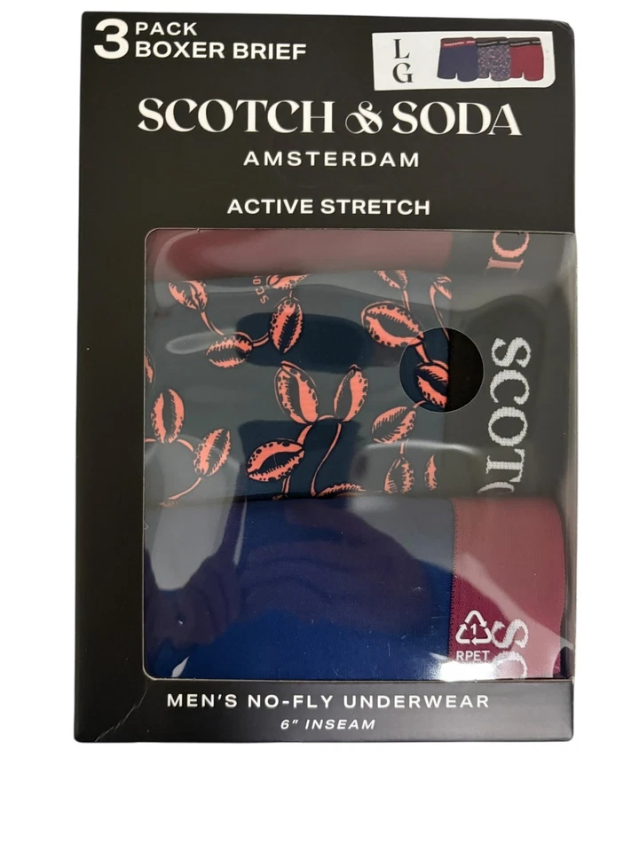 Scotch & Soda Amsterdam 3 Pack 6” Active Stretch Boxer Briefs Size Large - Image 1 of 3