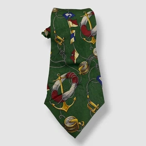 Polo Ralph Lauren uomo verde vintage yacht club seta abito cravatta collo 56 x 3,5 - Foto 1 di 2