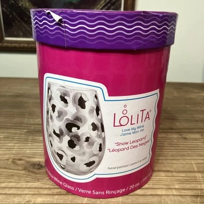 Lolita Love My Wine Hand Painted Snow Leopard stemless wine glass - new opened - Image 1 of 4
