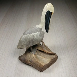 Pelican on Wood Small Carved Sculpture Vintage VTG A+ Miniature Sculpture Marine - Picture 1 of 9