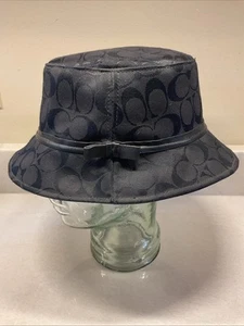 Cappello Coach Firmato Logo Secchiello Nero Medio Grande Fascia Pelle - Foto 1 di 7